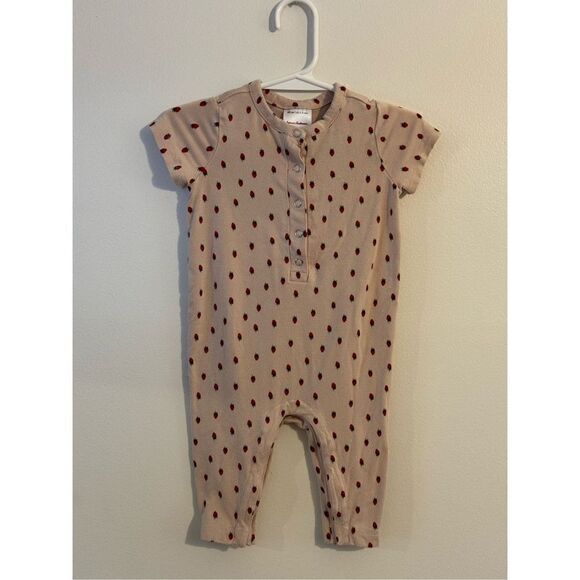 Hanna Andersson Bamboo Short Sleeve Strawberry Romper Sz 3-6 Mo Pink - Picture 1 of 6